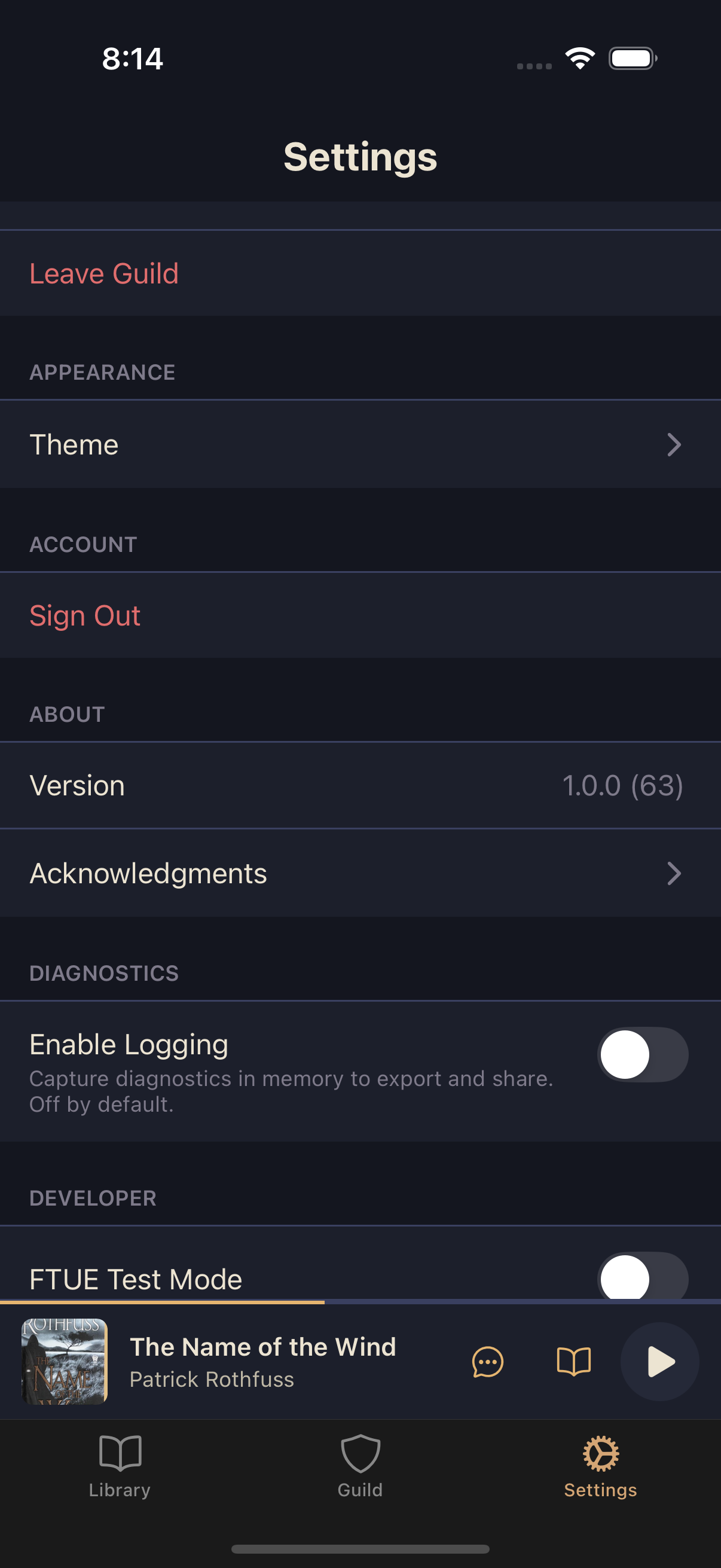 Settings screen with Playback section expanded showing speed and skip interval controls
